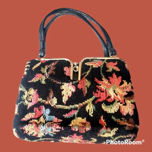 Stunning 1940's 50's needlepoint wool vintage purse bag floral handmade fall - Picture 3 of 16